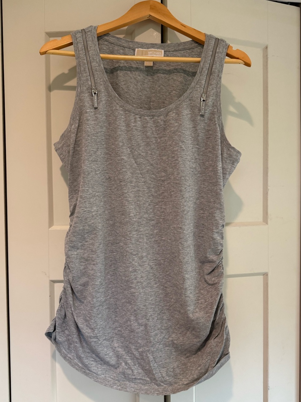Michael Kors Light Gray Zipper-Shoulder Maternity Tank Top